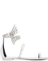 Женские серебряные кожаные босоножки от Giuseppe Zanotti Design
