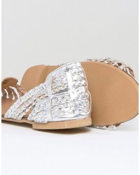 Женские серебряные кожаные босоножки от Oasis