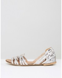 Женские серебряные кожаные босоножки от Oasis