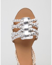 Женские серебряные кожаные босоножки от Oasis