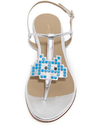 Женские серебряные кожаные босоножки от Anya Hindmarch