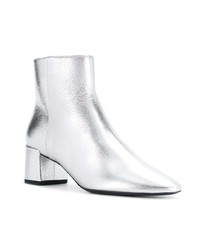 Серебряные кожаные ботильоны от Saint Laurent