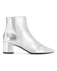 Серебряные кожаные ботильоны от Saint Laurent