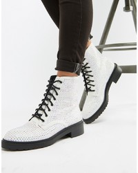 Женские серебряные кожаные ботинки на шнуровке с украшением от ASOS DESIGN