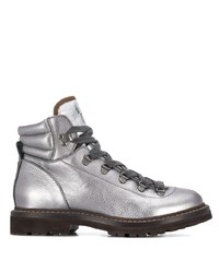 Женские серебряные кожаные ботинки на шнуровке от Brunello Cucinelli
