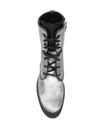 Женские серебряные кожаные ботинки на шнуровке от Tod's