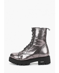 Женские серебряные кожаные ботинки на шнуровке от Hestrend