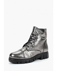Женские серебряные кожаные ботинки на шнуровке от Kys