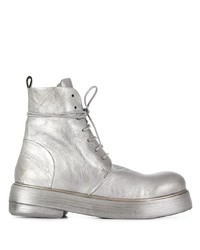 Женские серебряные кожаные ботинки на шнуровке от Marsèll