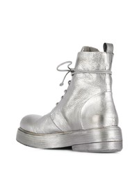 Женские серебряные кожаные ботинки на шнуровке от Marsèll