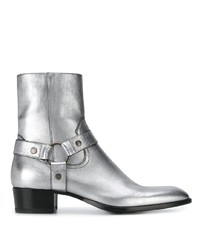 Мужские серебряные кожаные ботинки челси от Saint Laurent