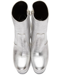 Женские серебряные кожаные ботинки от Saint Laurent