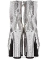 Женские серебряные кожаные ботинки от Saint Laurent