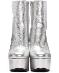 Женские серебряные кожаные ботинки от Saint Laurent