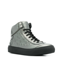 Мужские серебряные кожаные высокие кеды от Jimmy Choo