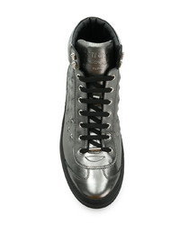 Мужские серебряные кожаные высокие кеды от Jimmy Choo