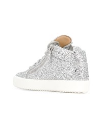 Женские серебряные кожаные высокие кеды от Giuseppe Zanotti Design