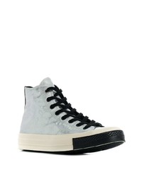 Мужские серебряные кожаные высокие кеды от Converse