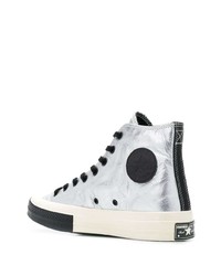 Мужские серебряные кожаные высокие кеды от Converse