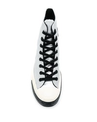 Мужские серебряные кожаные высокие кеды от Converse