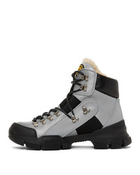 Мужские серебряные кожаные высокие кеды от Gucci