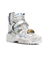 Женские серебряные кожаные высокие кеды от Maison Margiela