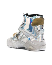 Женские серебряные кожаные высокие кеды от Maison Margiela