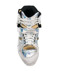 Женские серебряные кожаные высокие кеды от Maison Margiela