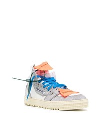 Мужские серебряные кожаные высокие кеды от Off-White