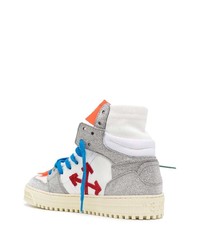 Мужские серебряные кожаные высокие кеды от Off-White