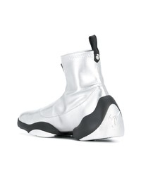 Женские серебряные кожаные высокие кеды от Giuseppe Zanotti Design