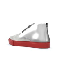 Мужские серебряные кожаные высокие кеды от Swear