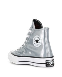 Мужские серебряные кожаные высокие кеды от Converse