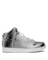 Мужские серебряные кожаные высокие кеды от Nike
