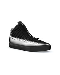 Мужские серебряные кожаные высокие кеды от Swear