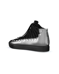 Мужские серебряные кожаные высокие кеды от Swear