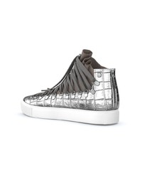 Женские серебряные кожаные высокие кеды от Swear