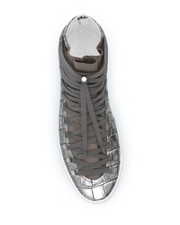 Женские серебряные кожаные высокие кеды от Swear