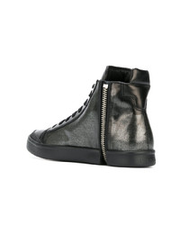 Мужские серебряные кожаные высокие кеды от Diesel