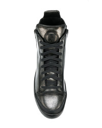 Мужские серебряные кожаные высокие кеды от Diesel