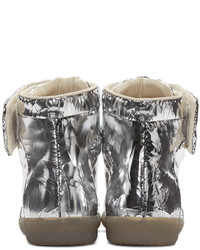 Мужские серебряные кожаные высокие кеды от Maison Margiela
