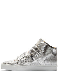 Женские серебряные кожаные высокие кеды от MM6 MAISON MARGIELA