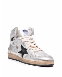 Мужские серебряные кожаные высокие кеды от Golden Goose
