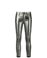 Серебряные кожаные джинсы скинни