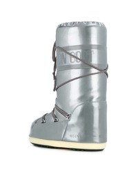 Женские серебряные кожаные зимние ботинки от Moon Boot