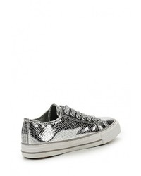 Женские серебряные кожаные кеды от Exquily