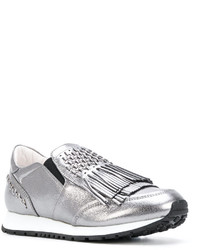 Женские серебряные кожаные кеды от Tod's