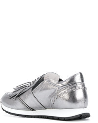 Женские серебряные кожаные кеды от Tod's