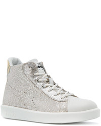 Женские серебряные кожаные кеды от Diadora