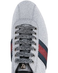 Женские серебряные кожаные кеды от Gucci